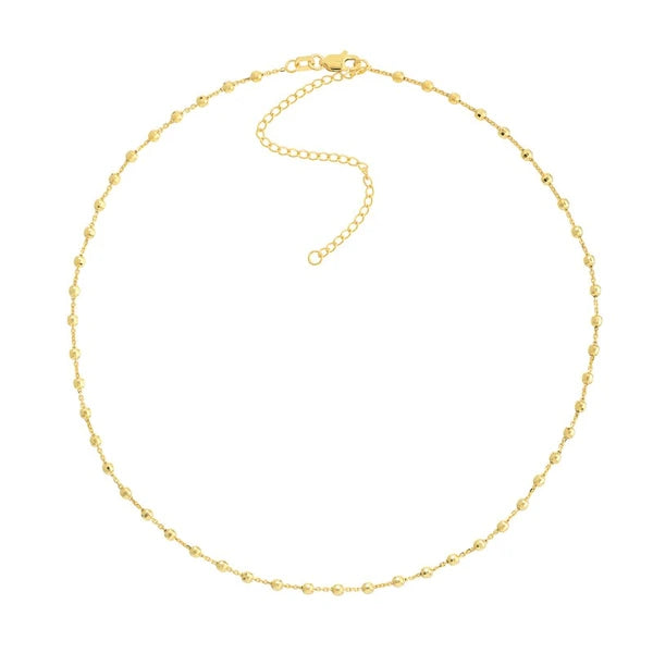 Diamond-Cut Bead Station Choker Chain Adjustable Lobster Lk