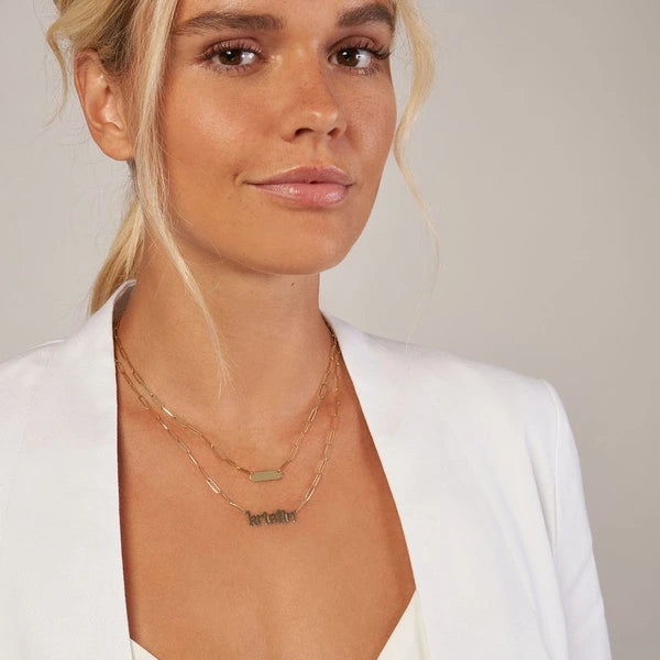 Paper Clip Necklace w/Rounded Engravable Bar