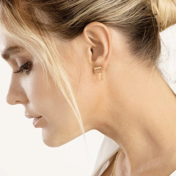 Paper Clip/Bead Chain Bar Front To Back Earrings