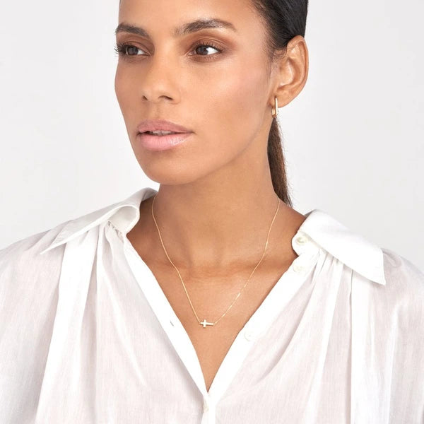 White EN/Amel Sideways Cross Necklace