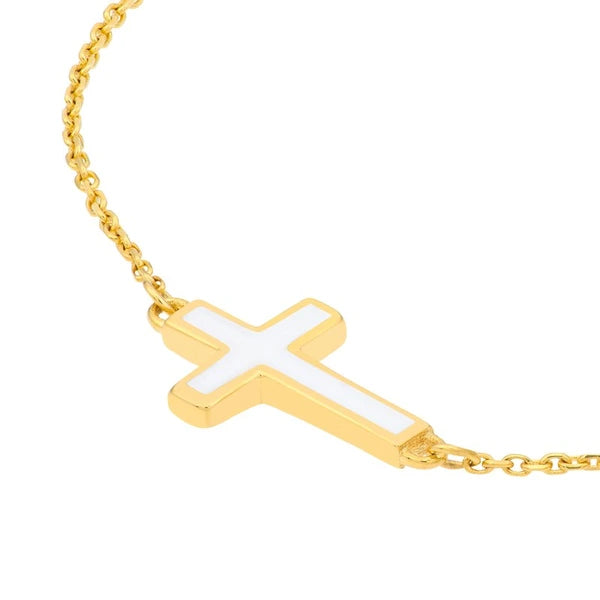 White EN/Amel Sideways Cross Bracelet