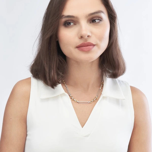 Two Tone Oval Link With Rolo Link Necklace