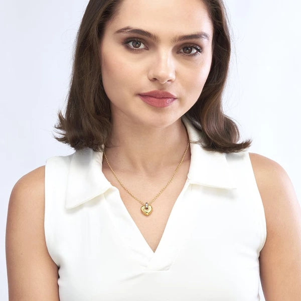 Two Tone Puff Heart Pendant Necklace
