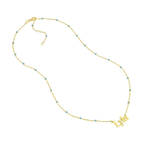 EN/Amel Bead N/Ameplate Necklace