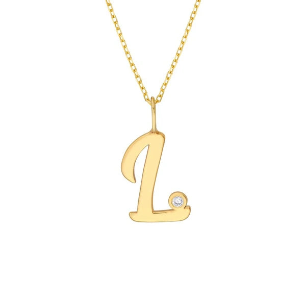 Script 'L' with Diamond Bezel Necklace
