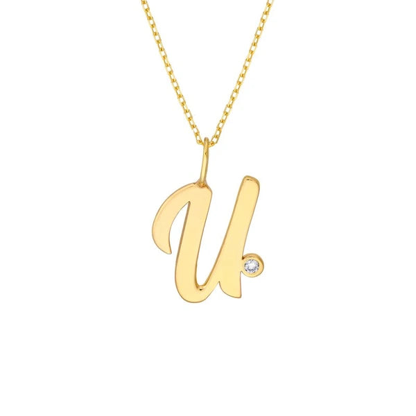 Script 'U' with Diamond Bezel Necklace