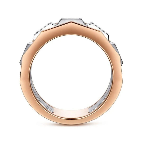 14K White and Rose Gold Faceted Ring with Diamond Baguettes