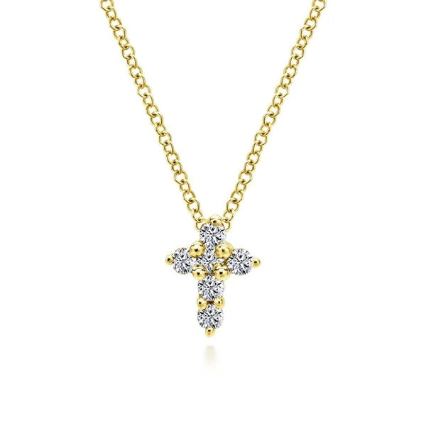 14K Yellow Gold Diamond Cross Pendant Necklace