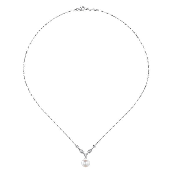 14K White Gold Cultured Pearl and Diamond Accent Necklace