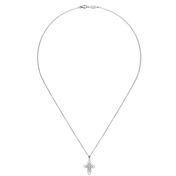 925 Sterling Silver Openwork Diamond Cross Necklace