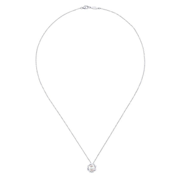 925 Sterling Silver Round Cultured Pearl Pendant Necklace