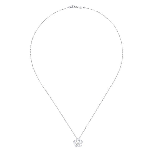 925 Sterling Silver Floral Pearl Necklace