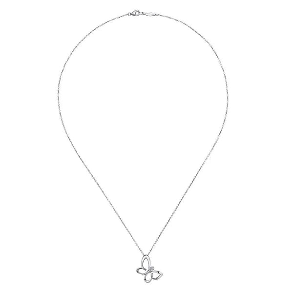 18 inch 925 Sterling Silver White Sapphire Sideways Butterfly Pendant Necklace