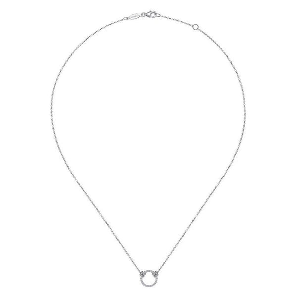14K White Gold Open Diamond Circle Pendant Necklace