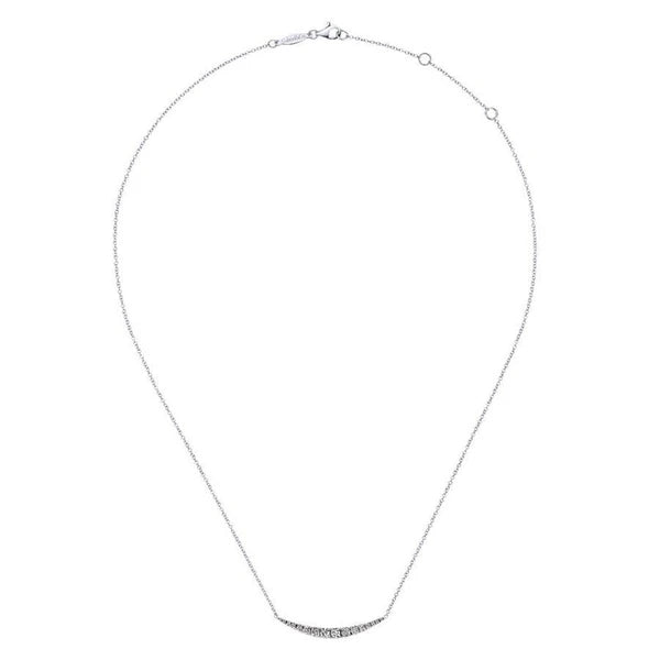 14K White Gold Curved Diamond Bar Necklace