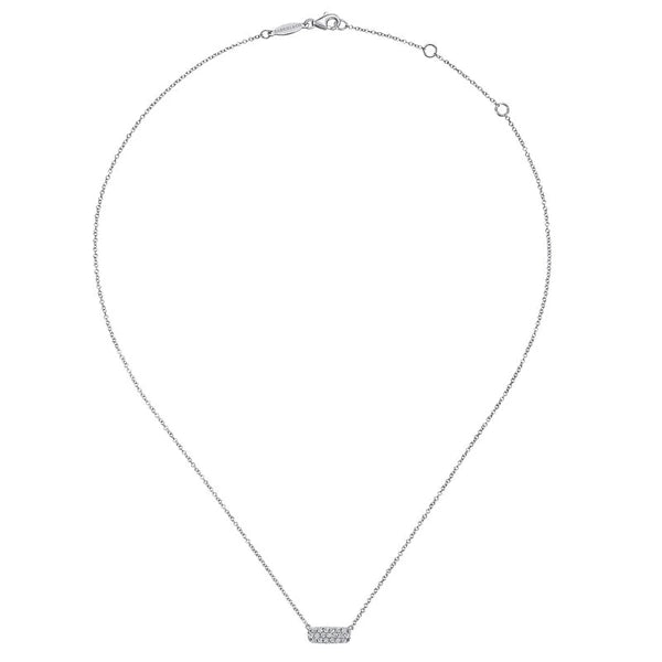 14K White Gold Pavé Diamond Bar Necklace