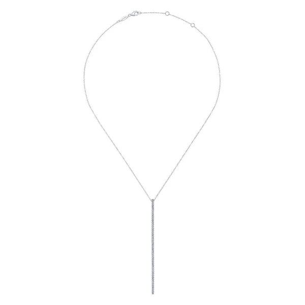 14K White Gold Long Diamond Bar Pendant Necklace