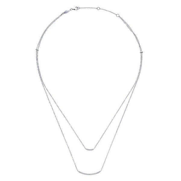14k White Gold Layered Double Diamond Bar Necklace