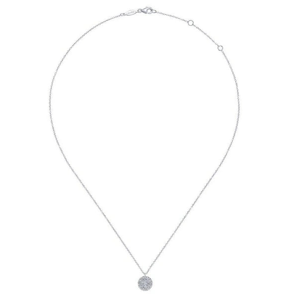 14K White Gold Round Diamond Disc Pendant Necklace