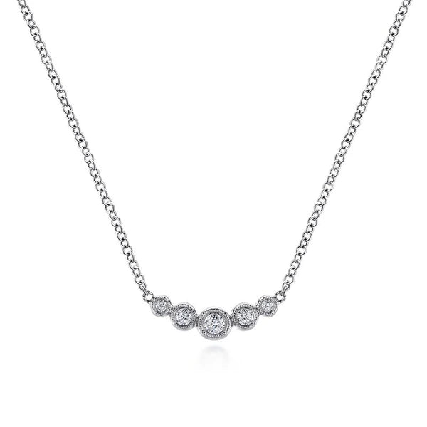 14K White Gold Curved Diamond Bar Necklace