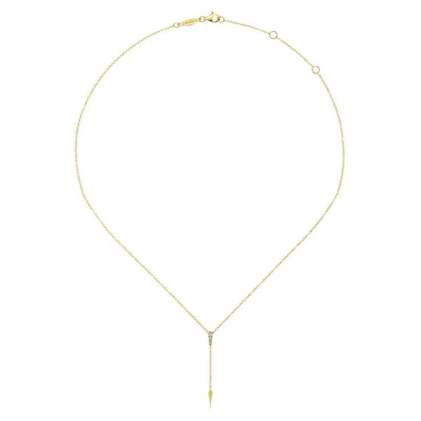 14K Yellow Gold Diamond Spike Y Knot Pendant Necklace