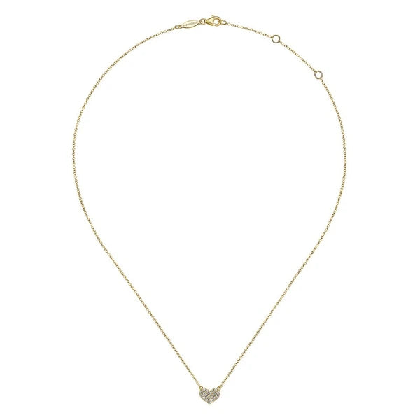 14K Yellow Gold Pavé Diamond Pendant Heart Necklace