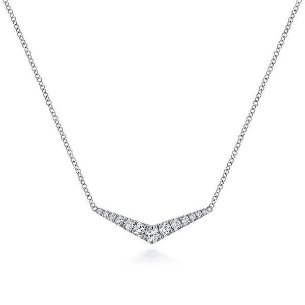 14K White Gold Curved Diamond Bar Necklace