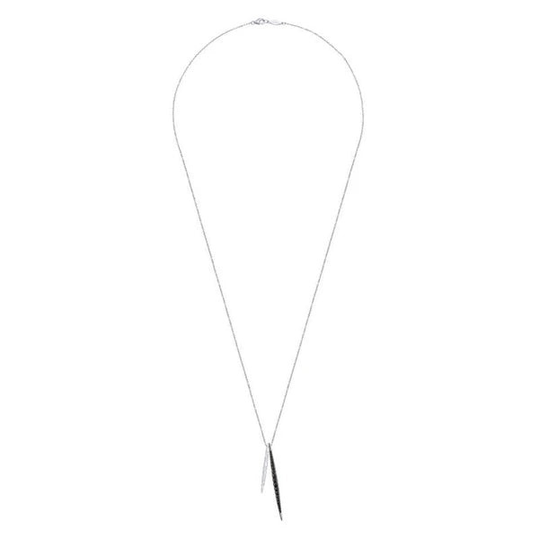 925 Sterling Silver Black Spinel Tapered Vertical Bar Fashion Necklace