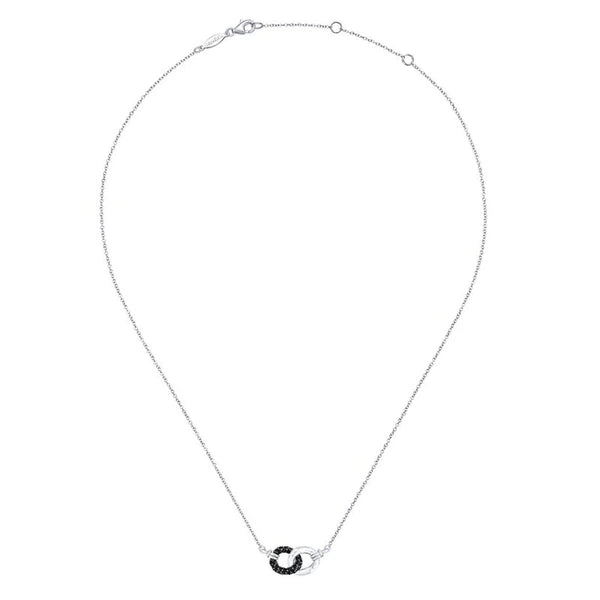 925 Sterling Silver and Black Spinel Interlocking Loops Fashion Necklace