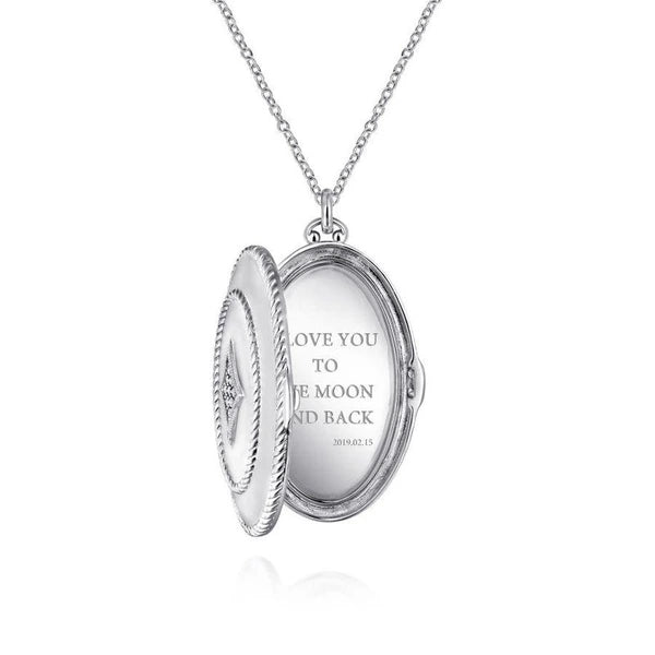 925 Sterling Silver White Sapphire Oval Locket Necklace