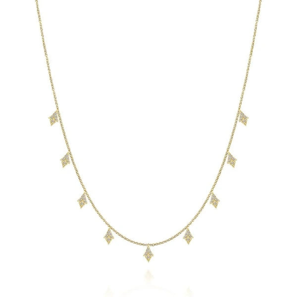17.5inch 14K Yellow Gold Diamond Station Necklace