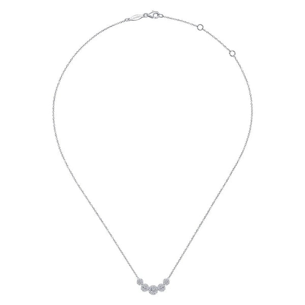 14K White Gold Round Diamond Halo Bar Necklace
