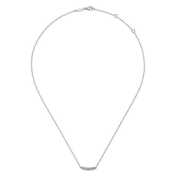 14K White Gold Curved Pavé Diamond Bar Necklace