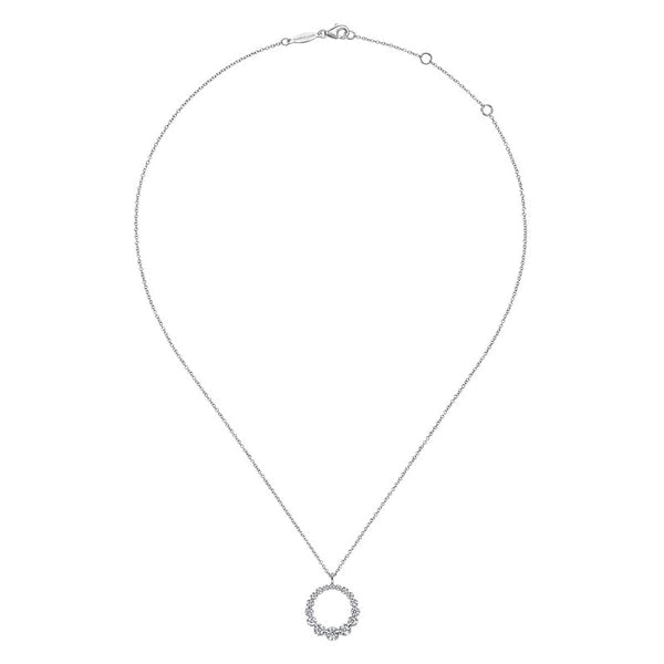 14K White Gold Diamond Circle Pendant Necklace