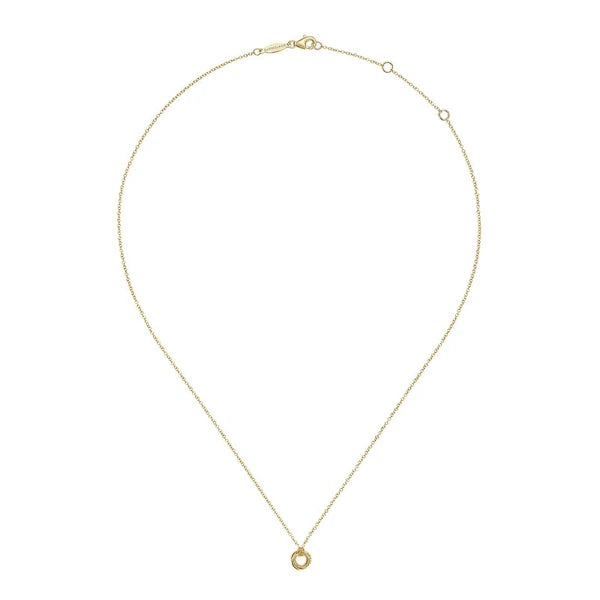 14K Yellow Gold Plain and Bujukan Beaded Interlocking Circles Pendant Necklace