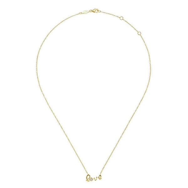 14K Yellow Gold Love Pendant Necklace with Diamond Accent