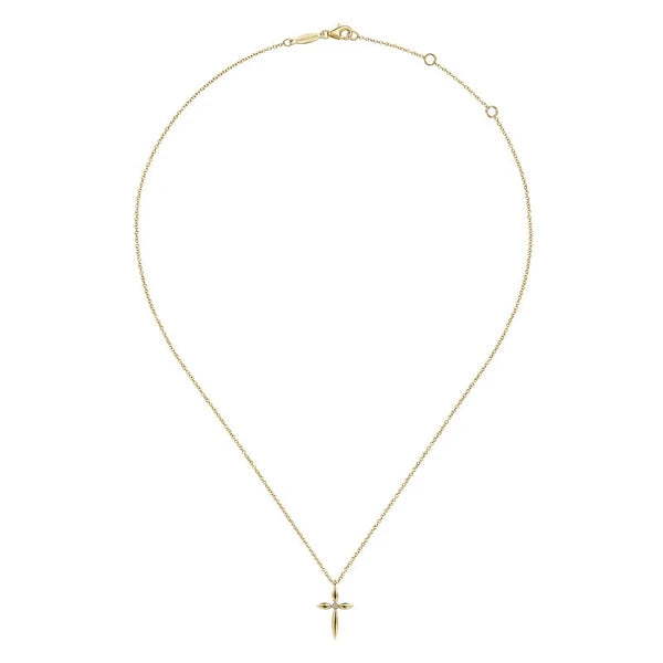 14K Yellow Gold Diamond Cross Pendant Necklace