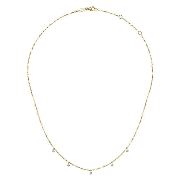14K Yellow-White Gold Diamond Stations Droplet Necklace