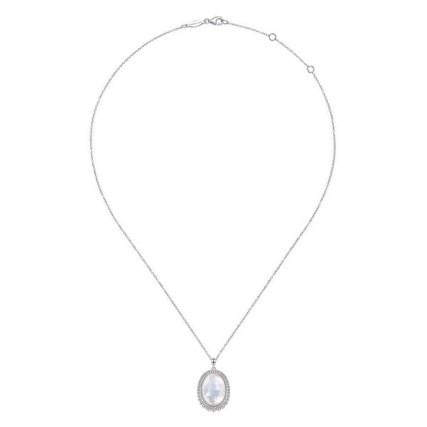 925 Sterling Silver Rock Crystal and White MOP Pendant Necklace