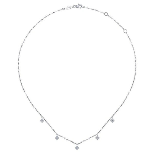 14K White Gold Diamond e Clover Drop Necklace