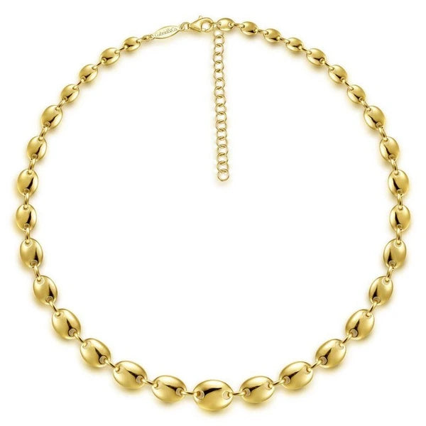 14K Yellow Gold Graduating Oval Bead Station Necklace