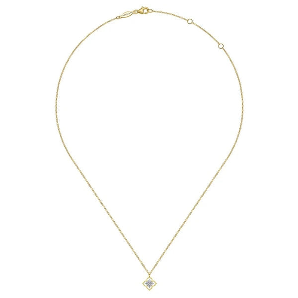14K Yellow Gold Clover Diamond Pendant Necklace