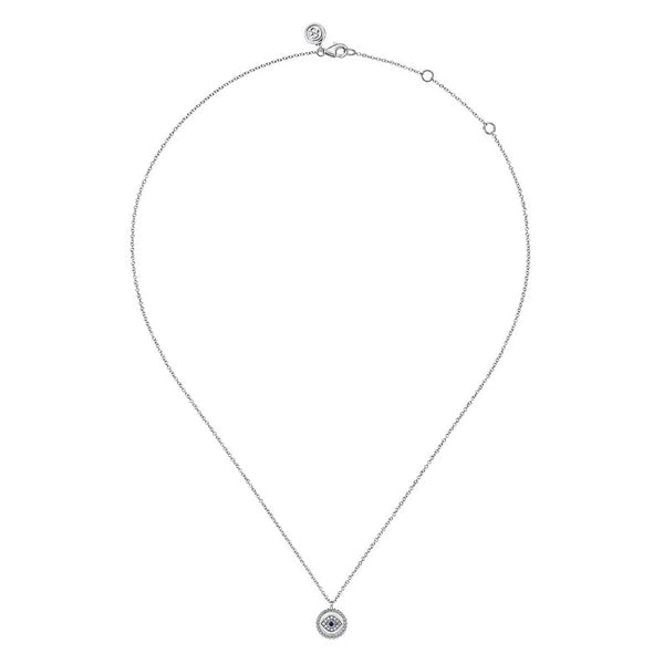 925 Sterling Silver Sapphire and Diamond Evil Eye Pendant Necklace