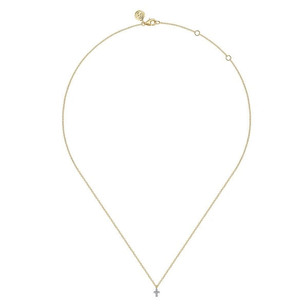 14K Yellow and White Gold Diamond Cross Pendant Necklace 
