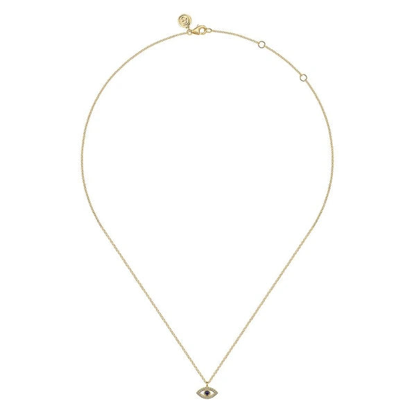 14K Yellow Gold Diamond and Sapphire Evil-Eye Pendant Necklace with White Enamel