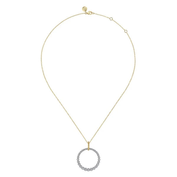 14K White and Yellow Gold Diamond Bujukan 30mm Drop Necklace