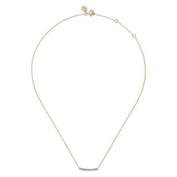 14K White and Yellow Gold White Sapphire Bar Necklace
