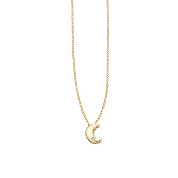 14K Gold .005ct Diamond Moon Necklace