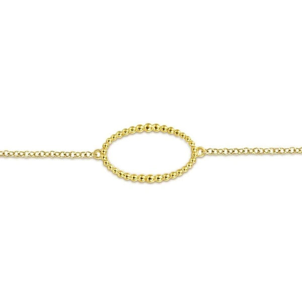 14K Yellow Chain Bracelet with Beaded Oval Link Stations