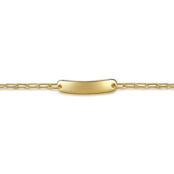 14K Yellow Plain Gold Hollow Paperclip Chain Personalized ID Bracelet